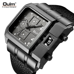 Oulm Large dial quartz men's watch casual belt male watches personality square watch for men
