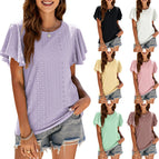Women's 2022 summer new T-shirt hollow waist Ruffle sleeve casual top