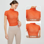 New Retro Yoga Blouse T-shirt Women's Turtleneck Quick-Drying Sports Yoga Jacket Mesh Breathable Sun-Proof Yoga Clothes
