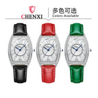 CHENXI new watch ladies calendar quartz watch barrel type diamond leather ladies watch CX-319 silver case