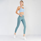 new sports fitness yoga suit women's cross back sports bra high waist contrast hip pants two piece set y26b7506 + y26k7507
