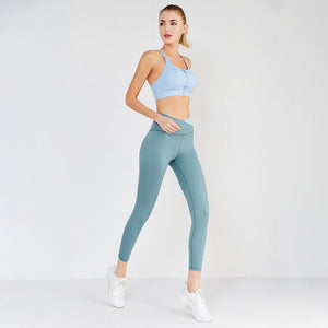 new sports fitness yoga suit women's cross back sports bra high waist contrast hip pants two piece set y26b7506 + y26k7507