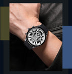 Megir Men's Watch Multi-Function Timing Three Eyes and Six Needles Silicone Quartz Watch 2222G