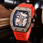 New Richard men and women watch Hollow-out Diamond-Embedded Barrel-Shaped Waterproof Quartz Pointer casual men Watch 9928