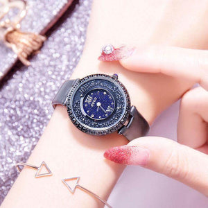 GUOU 8217 New Online Celebrity Tiktok Same Starry Sky Watch Women's Fashion Trend Diamond Inlaid Korean Version Full Diamond Female Watch Students
