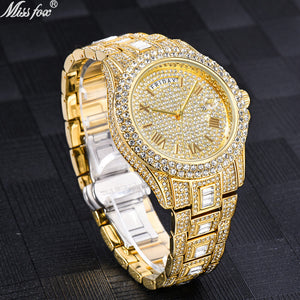 Missfox V320A watch fashion double calendar business full diamond quartz men's casual watch