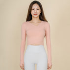 2021 autumn new yoga clothes long sleeve women slim short beginner running fitness yoga clothes tops T-shirt QD24