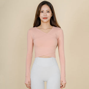 2021 autumn new yoga clothes long sleeve women slim short beginner running fitness yoga clothes tops T-shirt QD24
