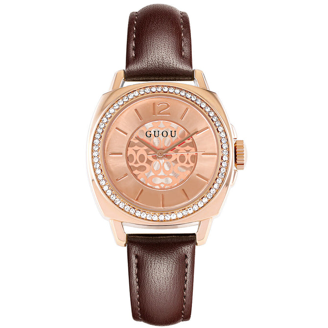 Guou watch women's square style 2022 new temperament Rhinestone light luxury style wristwatch women's Watch