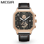 The new Megir square watch trend multi-function timing quartz watch men's leather men's watch 8106