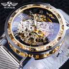 Winner Watch Men's Fashion Casual Classic Popular Rhinestone Hollow Mesh Belt Manual Mechanical men Watch SLZg91