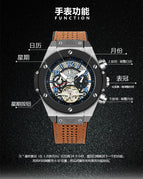 KIMSDUN lether Tourbillon Automatic Mechanical Watch Waterproof Luminous Business Men's casual Watch K-718D