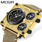 Megir Men's Watch Retro Fashion Square Multi Time Zone Watch Sports Watch 2069