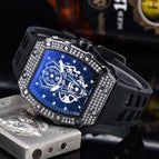 2023 Watch for men New Diamond Quartz Watch Barrel-Shaped European Style Hollow Ghost Head Quartz Watch 9791