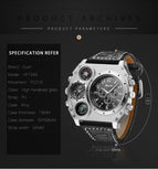 Oulm 1349 Quartz Watch Double Time Zone Men's Watches Cross Border Hot SaleBelt Personality Large Dial Male Casual Watch