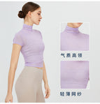 New Retro Yoga Blouse T-shirt Women's Turtleneck Quick-Drying Sports Yoga Jacket Mesh Breathable Sun-Proof Yoga Clothes