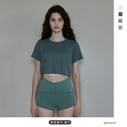 2023 Spring and Summer New Jacquard Short Outdoor Sports Short Sleeve Running Breathable Fitness Slim Slimming Yoga top HN99