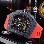 Watch for men Richard Fashion Casual Ghost Head Wood Grain Watch Hollow Carbon Fiber Silicone Quartz Men's Watch 8102
