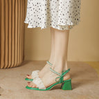 Chunky heel sandals women's 2022 summer new fairy wind bow pleated pearl word buckle high-heeled sandals women ZR1138-1