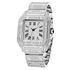 Missfox gold Roman high-end hip-hop star-studded diamond square men's watch fashion quartz watch V324
