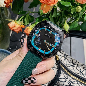 TICTOC Korean version of the trendy fashion ladies watch female ins large dial square leather strap calendar female watch 0556