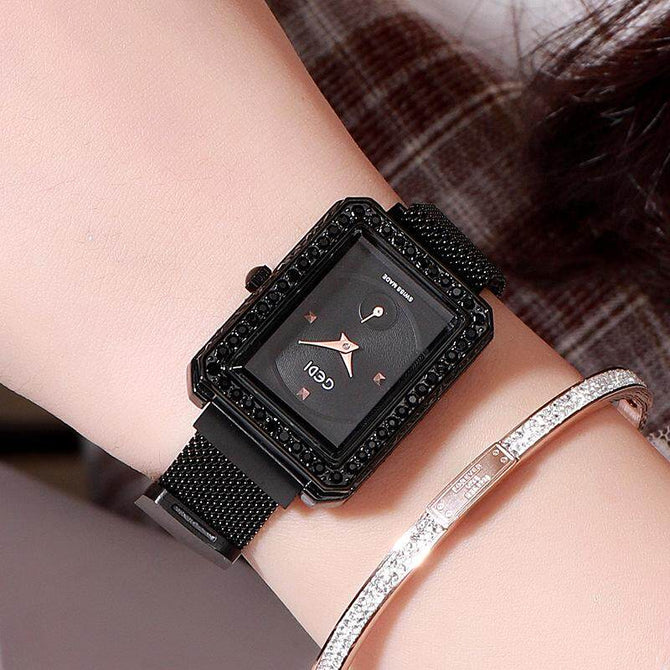 GEDI 3076 Fashion Casual Watch Korea style WomenElegant Luxury Stainless Steel Magnetic Strap Waterproof Ladies Diamond Rhinestone Analog Quartz Wristwatch