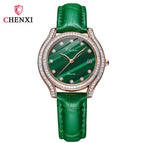 CHENXI new fashion inlaid drilled amethyst ladies watch leather waterproof small green watch quartz watch CX-320