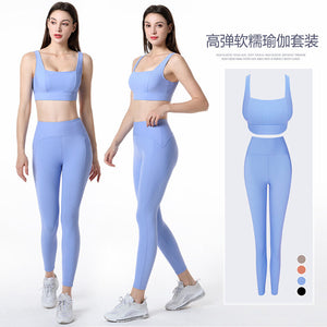 2022 summer new fashion sexy yoga clothes suit sports bra hip lift tummy trousers running fitness sports clothings 9218+6218