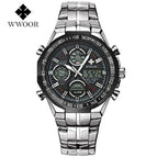 WWOOR 8019  Steel Digital Men's Quartz LED Dual Display Military GOLD Clock Men's  Alarm Waterproof Sports Watches