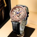 KIMSDUN men's casual watch 3D Engraving Eight Horses Fashion Hollow Automatic Mechanical Watch Waterproof men Watch K-2196A