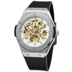 Forsining European American Style Men's Fashion Casual Silver Hollow Skeleton Automatic Mechanical men Watch SLZe11