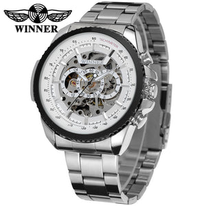 Winner men watch Large Dial Men's Fashion Automatic Mechanical causal men Watch Steel Belt 428