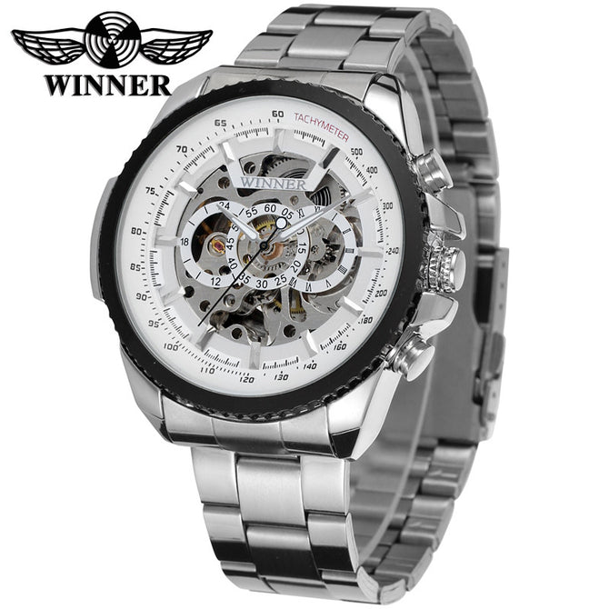 Winner men watch Large Dial Men's Fashion Automatic Mechanical causal men Watch Steel Belt 428