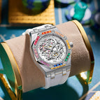 ONOLA Men's watch New Rainbow Diamond Automatic Mechanical Watch Men's Silicone Band Waterproof Watch ON3834D