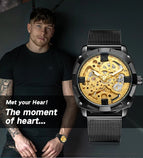 Forsining Men's Fashion Casual Hollow Waterproof Mesh Belt Carved Automatic Mechanical men casual Watch SLZe256