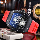 Men's watch Carbon Fiber Wood Grain Quartz Watch Barrel Shape Fashion Hollowed-out Quartz Waterproof Watch 9791E