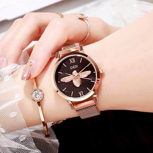 GEDI 9492 Fashion Casual Watch Hot Sale Women Korean Milanese Mesh Magnetic Strap Elegant Luxury Stainless Steel Waterproof Ladies Analog Quartz Wristwatch