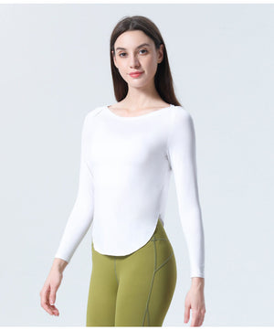 2021 autumn new Yoga long sleeve T-shirt versatile simple slim Top Blouse loose Yoga dress women 8243