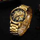 Men's Multi-Function Calendar Watch Hollow out Student Black Gold Business Waterproof Trend Steel Watch