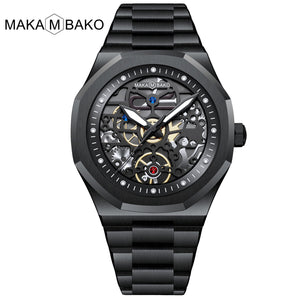 Octagonal Hollow-out Fierce Men's Wrist Watch Stainless Steel Black Calendar Men's Waterproof Watch MK-5016