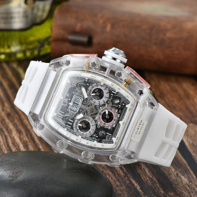 Men's and women's watch 6-Pin Quartz Watch Barrel-Shaped Hollowed Fashion Non-Mechanical Watch Spot Transparent Watch 8087