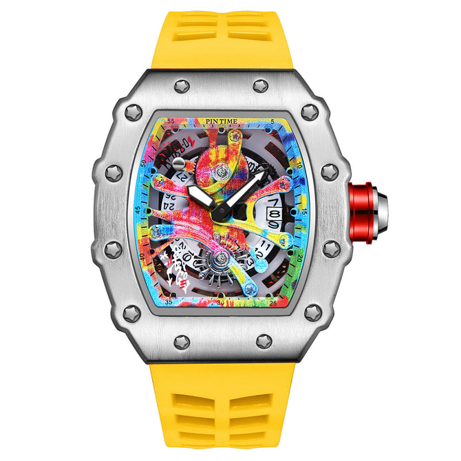 Pintime 2023 New Quartz men's Watch Live Popular Tourbillon Hollow out Trendy Men's quart Casual Watch 8133