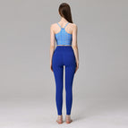 New yoga suit Sapphire Blue Pants Corrugated Printed Top with Chest Pad Women's Fitness Running Exercise Yoga sports Clothing Two-Piece Set