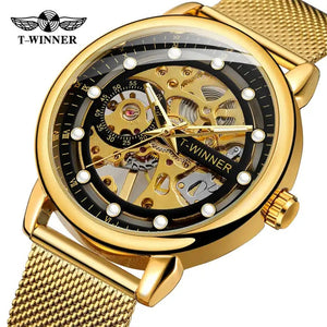2023 New T-winner Men's Watch Fashion Hollowed-out Mesh Belt Waterproof Manual Mechanical men Watch SLZg123