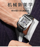 CHENXI Square Skeleton Automatic Mechanical Watch Men's fashion Leather Waterproof men's casual Watch CX-8816