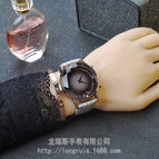 GUOU 8107 Durable Small Fashionable Handsome Big Dial Rhinestone Grey Strap Women's Watch