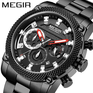 Megir Watch Men's Fashion Large Dial Business Timing Calendar Cross-Border Quartz Men's Watch 2134