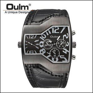 Oulm HP1220B quartz watch personality men's watch dual time zone fashion large dial belt men's watch cross-border ins style