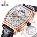 CHENXI new sun moon stars barrel-shaped automatic mechanical watch, luminous hollow mechanical watch CX-8855