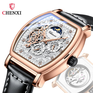 CHENXI new sun moon stars barrel-shaped automatic mechanical watch, luminous hollow mechanical watch CX-8855